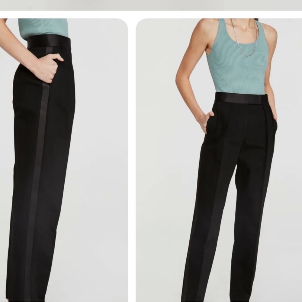 Alexander Wang Black Trouser Tuxedo Pants with Leather Waist Band